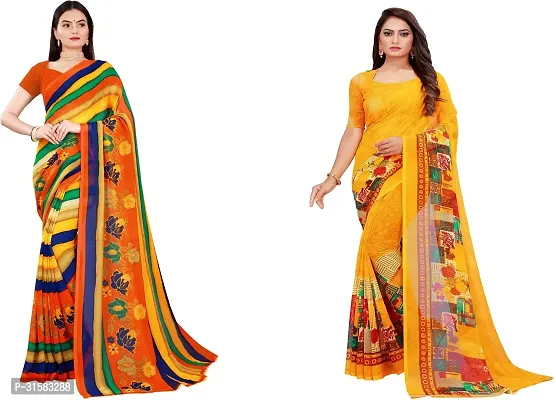 Stylish Multicoloured Georgette Saree With Blouse Piece For Women Pack Of 2-thumb0