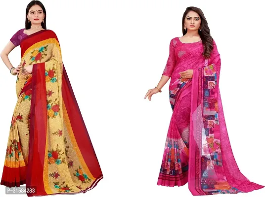 Stylish Multicoloured Georgette Saree With Blouse Piece For Women Pack Of 2-thumb0