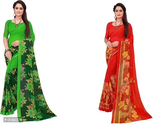 Stylish Multicoloured Georgette Saree With Blouse Piece For Women Pack Of 2-thumb0