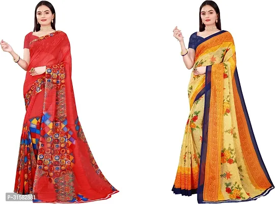 Stylish Multicoloured Georgette Saree With Blouse Piece For Women Pack Of 2-thumb0