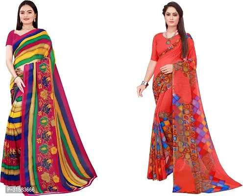 Stylish Multicoloured Georgette Saree With Blouse Piece For Women Pack Of 2-thumb0