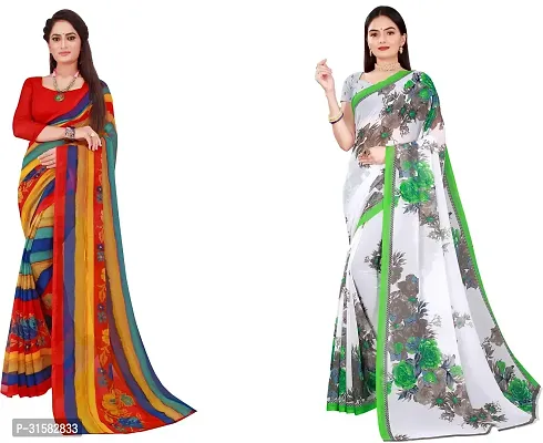 Stylish Multicoloured Georgette Saree With Blouse Piece For Women Pack Of 2