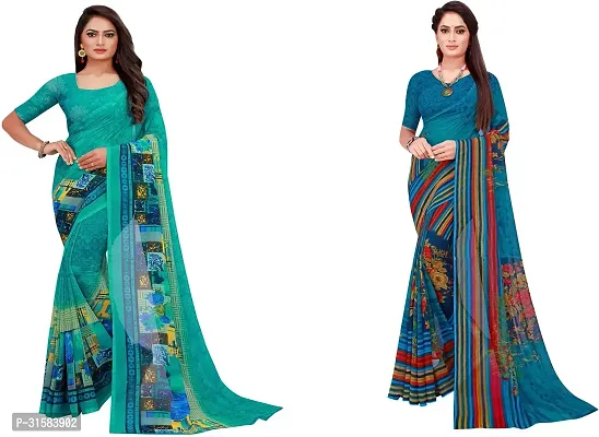 Stylish Multicoloured Georgette Saree With Blouse Piece For Women Pack Of 2-thumb0