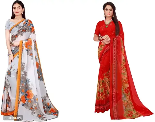 Stylish Multicoloured Georgette Saree With Blouse Piece For Women Pack Of 2-thumb0