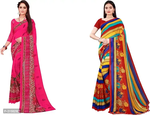 Stylish Multicoloured Georgette Saree With Blouse Piece For Women Pack Of 2-thumb0