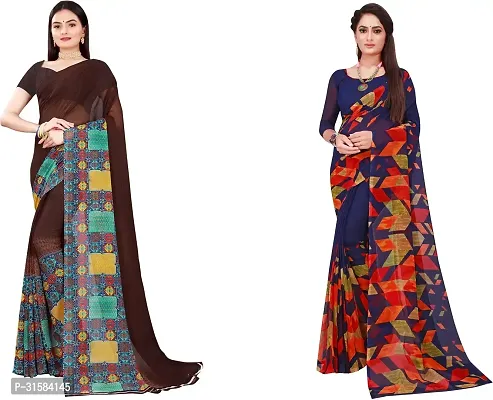 Stylish Multicoloured Georgette Saree With Blouse Piece For Women Pack Of 2