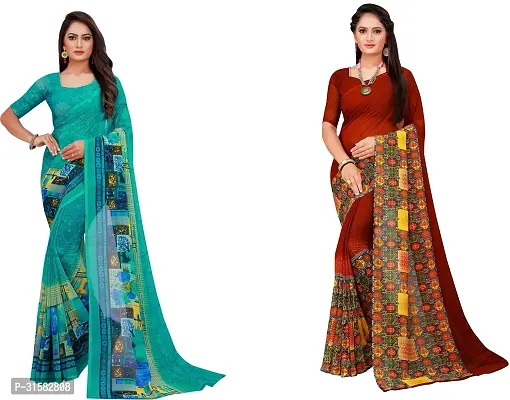 Stylish Multicoloured Georgette Saree With Blouse Piece For Women Pack Of 2-thumb0