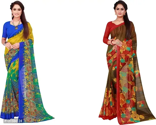 Stylish Multicoloured Georgette Saree With Blouse Piece For Women Pack Of 2-thumb0