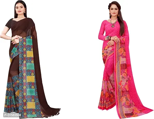 Stylish Multicoloured Georgette Saree With Blouse Piece For Women Pack Of 2-thumb0