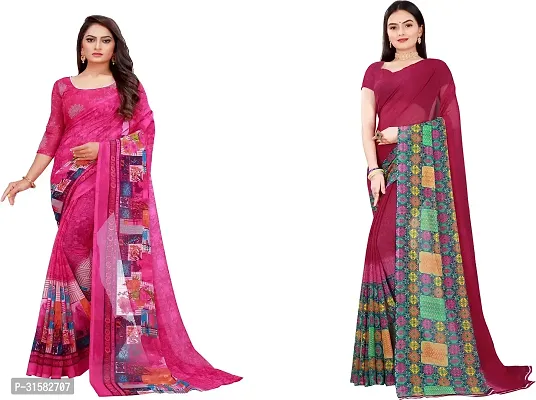 Stylish Multicoloured Georgette Saree With Blouse Piece For Women Pack Of 2-thumb0