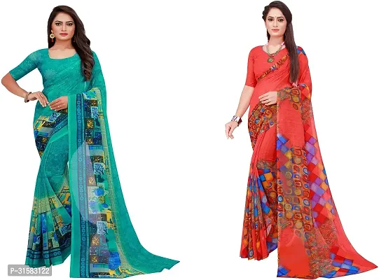 Stylish Multicoloured Georgette Saree With Blouse Piece For Women Pack Of 2-thumb0