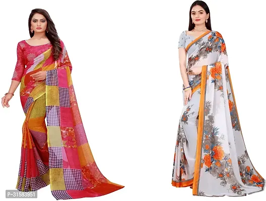 Stylish Multicoloured Georgette Saree With Blouse Piece For Women Pack Of 2-thumb0