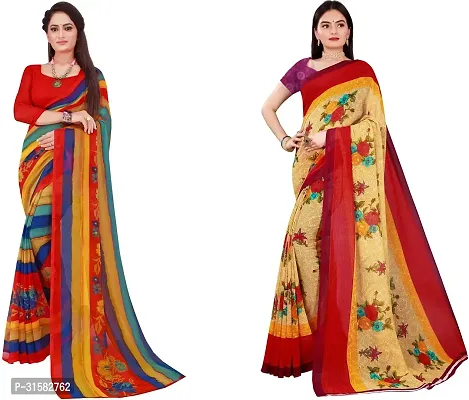 Stylish Multicoloured Georgette Saree With Blouse Piece For Women Pack Of 2-thumb0