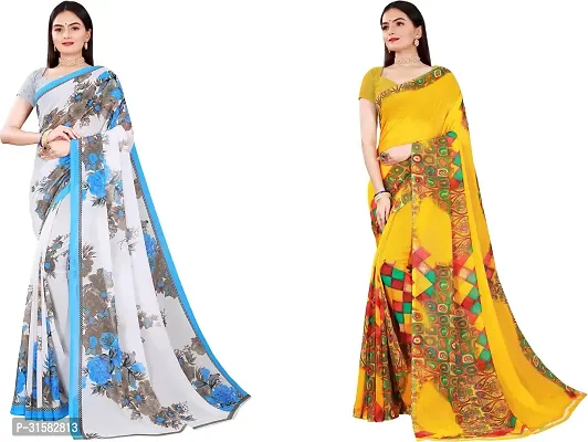 Stylish Multicoloured Georgette Saree With Blouse Piece For Women Pack Of 2-thumb0