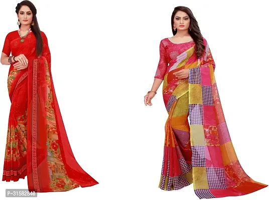 Stylish Multicoloured Georgette Saree With Blouse Piece For Women Pack Of 2-thumb0