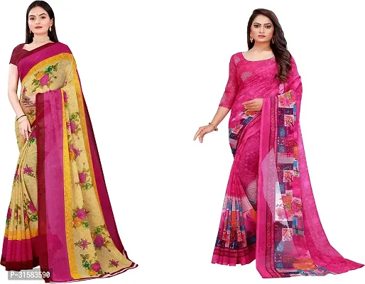 Stylish Multicoloured Georgette Saree With Blouse Piece For Women Pack Of 2-thumb0