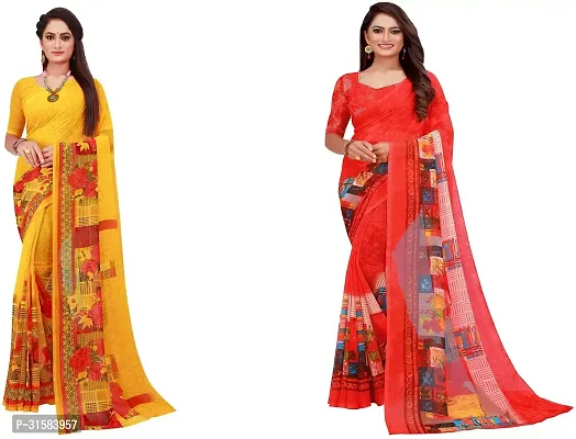 Stylish Multicoloured Georgette Saree With Blouse Piece For Women Pack Of 2