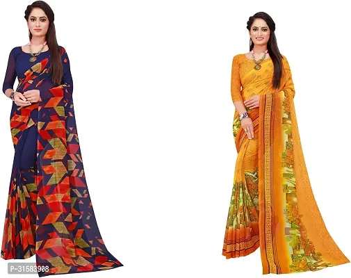 Stylish Multicoloured Georgette Saree With Blouse Piece For Women Pack Of 2-thumb0