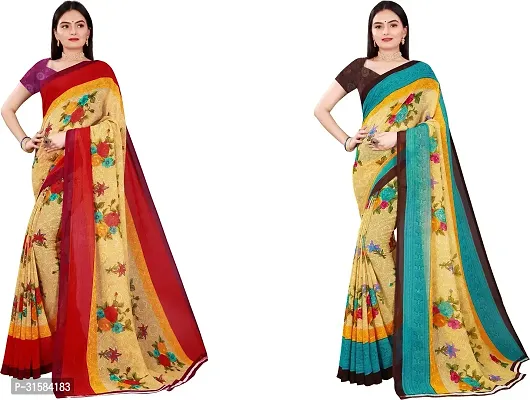 Stylish Multicoloured Georgette Saree With Blouse Piece For Women Pack Of 2-thumb0