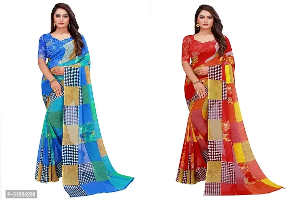 Stylish Multicoloured Georgette Saree With Blouse Piece For Women Pack Of 2-thumb0