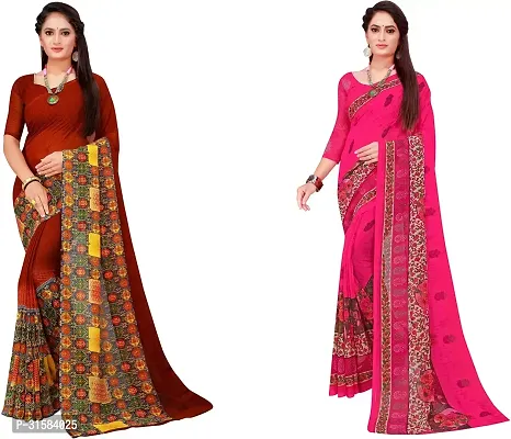 Stylish Multicoloured Georgette Saree With Blouse Piece For Women Pack Of 2-thumb0