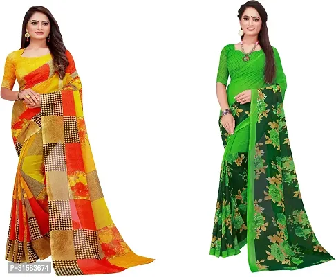 Stylish Multicoloured Georgette Saree With Blouse Piece For Women Pack Of 2-thumb0