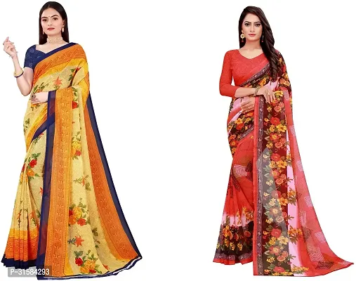 Stylish Multicoloured Georgette Saree With Blouse Piece For Women Pack Of 2-thumb0