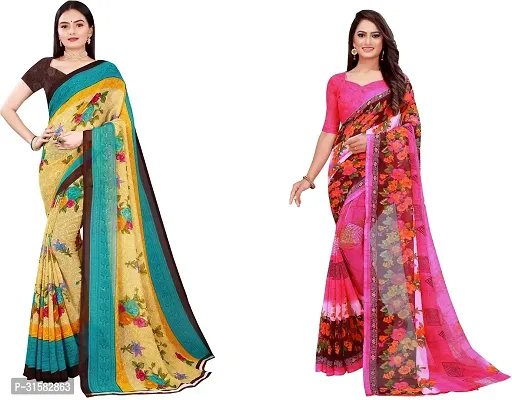 Stylish Multicoloured Georgette Saree With Blouse Piece For Women Pack Of 2-thumb0