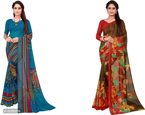 Stylish Multicoloured Georgette Saree With Blouse Piece For Women Pack Of 2-thumb0