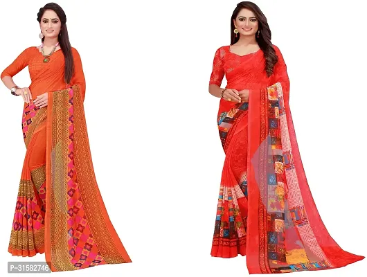 Stylish Multicoloured Georgette Saree With Blouse Piece For Women Pack Of 2-thumb0