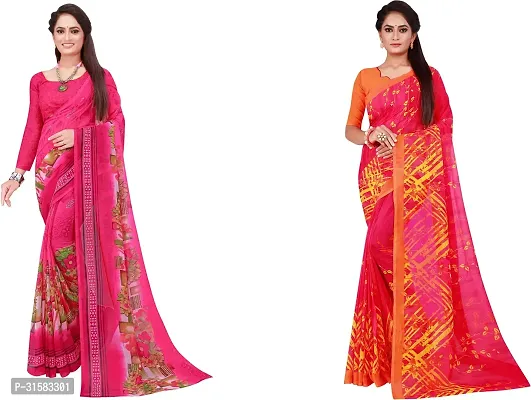 Stylish Pink Georgette Saree With Blouse Piece For Women Pack Of 2-thumb0