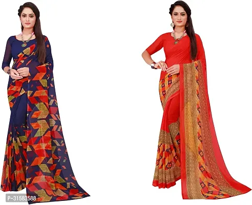 Stylish Multicoloured Georgette Saree With Blouse Piece For Women Pack Of 2-thumb0