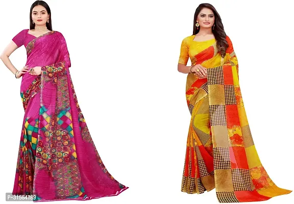 Stylish Multicoloured Georgette Saree With Blouse Piece For Women Pack Of 2-thumb0