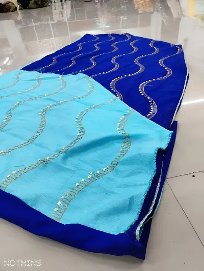 Stylish Blue Crepe Mirror Work Saree with Blouse piece For Women