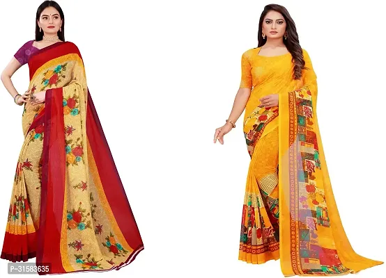 Stylish Multicoloured Georgette Saree With Blouse Piece For Women Pack Of 2-thumb0