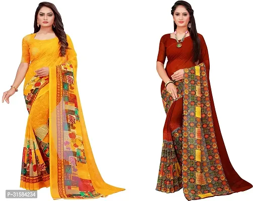 Stylish Multicoloured Georgette Saree With Blouse Piece For Women Pack Of 2-thumb0