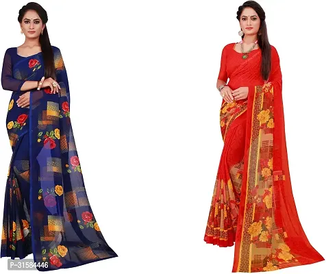 Stylish Multicoloured Georgette Saree With Blouse Piece For Women Pack Of 2-thumb0