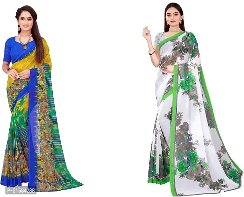 Stylish Multicoloured Georgette Saree With Blouse Piece For Women Pack Of 2-thumb0