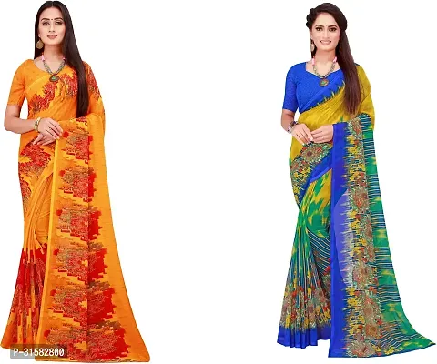 Stylish Multicoloured Georgette Saree With Blouse Piece For Women Pack Of 2-thumb0