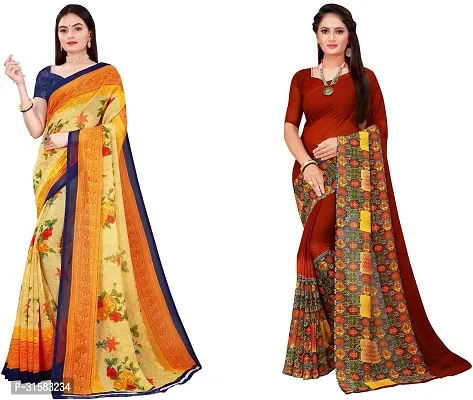 Stylish Multicoloured Georgette Saree With Blouse Piece For Women Pack Of 2