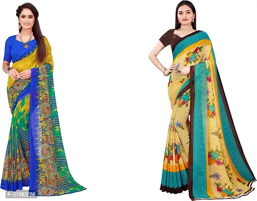 Stylish Multicoloured Georgette Saree With Blouse Piece For Women Pack Of 2-thumb0