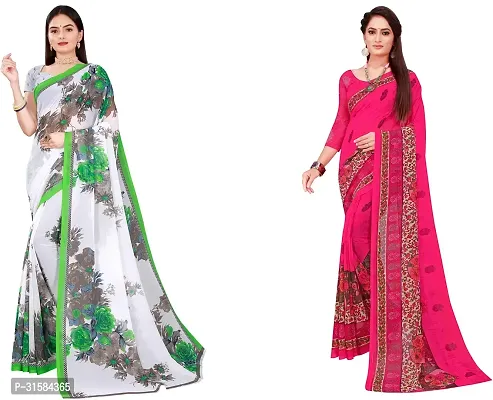 Stylish Multicoloured Georgette Saree With Blouse Piece For Women Pack Of 2-thumb0