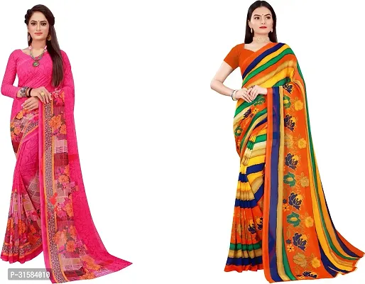 Stylish Multicoloured Georgette Saree With Blouse Piece For Women Pack Of 2-thumb0