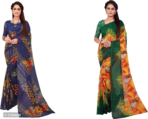 Stylish Multicoloured Georgette Saree With Blouse Piece For Women Pack Of 2-thumb0