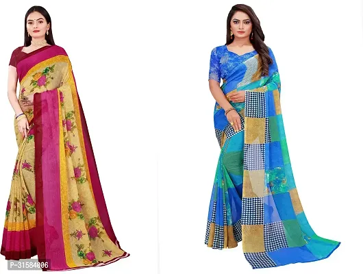 Stylish Multicoloured Georgette Saree With Blouse Piece For Women Pack Of 2-thumb0