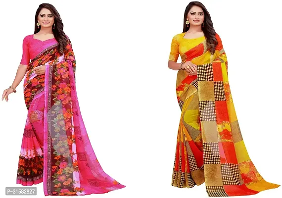 Stylish Multicoloured Georgette Saree With Blouse Piece For Women Pack Of 2-thumb0