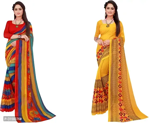 Stylish Multicoloured Georgette Saree With Blouse Piece For Women Pack Of 2-thumb0