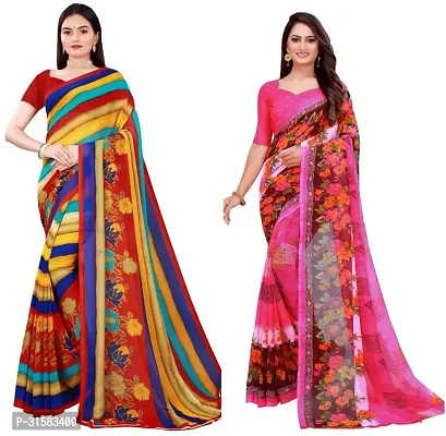 Stylish Multicoloured Georgette Saree With Blouse Piece For Women Pack Of 2-thumb0