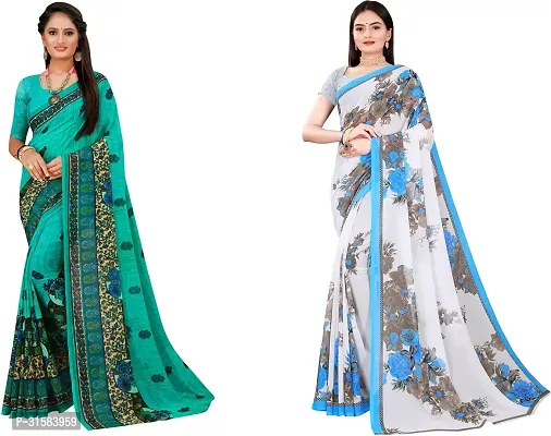 Stylish Multicoloured Georgette Saree With Blouse Piece For Women Pack Of 2-thumb0