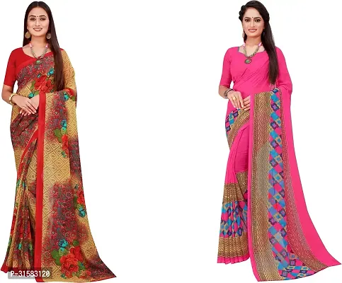 Stylish Multicoloured Georgette Saree With Blouse Piece For Women Pack Of 2-thumb0